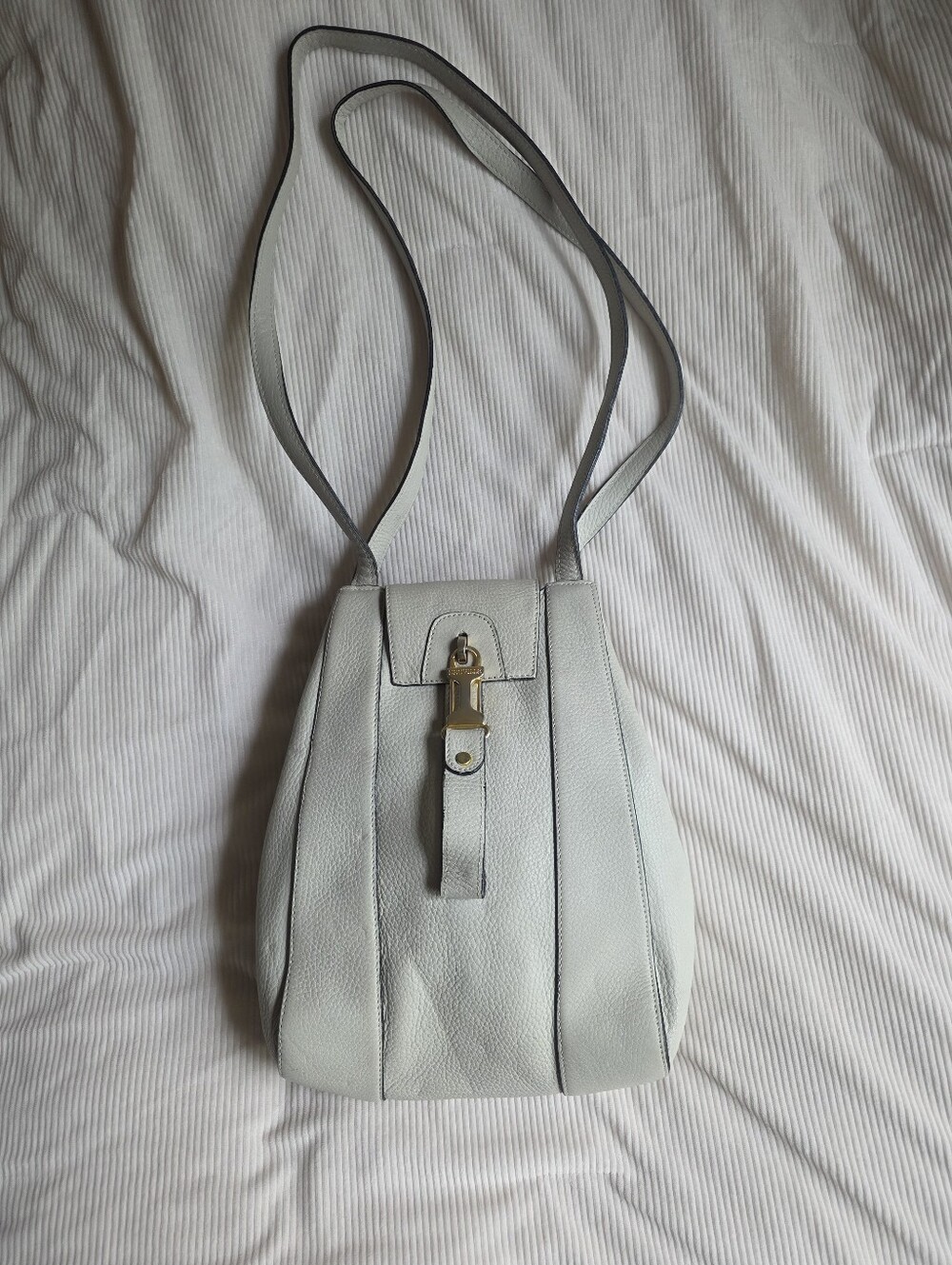 NEUVILLE vintage Leather Shoulder Bucket Bag White/gray Made In Belgium